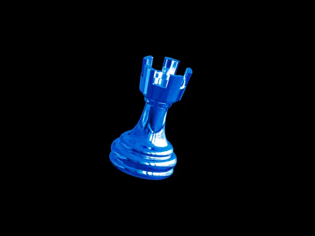 A glowing blue chess rook piece